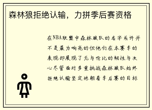 森林狼拒绝认输，力拼季后赛资格